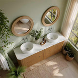 Aulic Varcelli Single/Double Bowls Fluted Curved Freestanding Vanity with Kickboard Finger Pull Drawers 1800mm - Harvest Oak