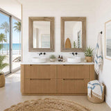 Aulic Varcelli Single/Double Bowls Fluted Curved Freestanding Vanity with Kickboard Finger Pull Drawers 1800mm - Harvest Oak