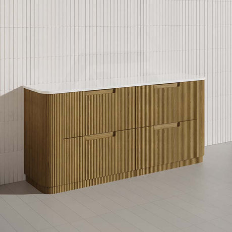 750-1800mm Aulic Varcelli Fluted Curved Freestanding Vanity with Kickboard Finger Pull Drawers Harvest Oak