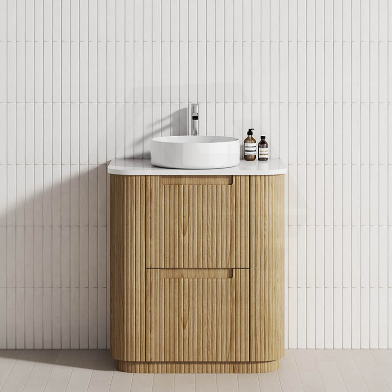 750-1800mm Aulic Varcelli Fluted Curved Freestanding Vanity with Kickboard Finger Pull Drawers Harvest Oak