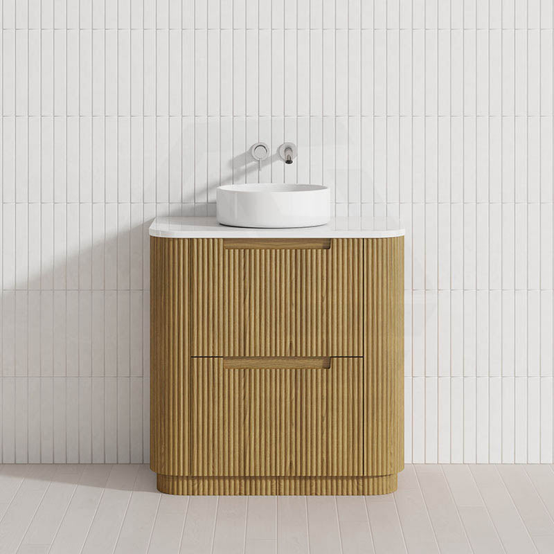 750-1800mm Aulic Varcelli Fluted Curved Freestanding Vanity with Kickboard Finger Pull Drawers Harvest Oak