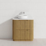 750-1800mm Aulic Varcelli Fluted Curved Freestanding Vanity with Kickboard Finger Pull Drawers Harvest Oak