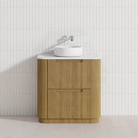 750-1800mm Aulic Varcelli Fluted Curved Freestanding Vanity with Kickboard Finger Pull Drawers Harvest Oak