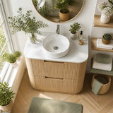 Aulic Varcelli Fluted Curved Freestanding Vanity with Kickboard Finger Pull Drawers 750mm - Harvest Oak