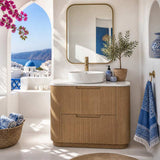 Aulic Varcelli Fluted Curved Freestanding Vanity with Kickboard Finger Pull Drawers 750mm - Harvest Oak
