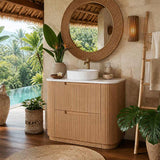 Aulic Varcelli Fluted Curved Freestanding Vanity with Kickboard Finger Pull Drawers 750mm - Harvest Oak