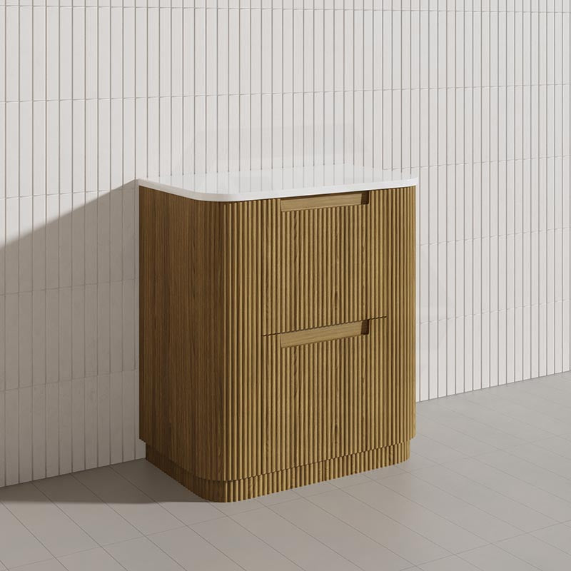 750-1800mm Aulic Varcelli Fluted Curved Freestanding Vanity with Kickboard Finger Pull Drawers Harvest Oak