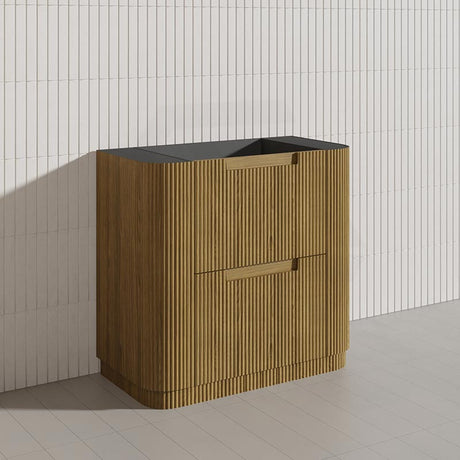750-1800mm Aulic Varcelli Fluted Curved Freestanding Vanity with Kickboard Finger Pull Drawers Harvest Oak