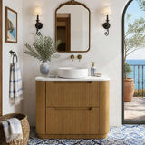 Aulic Varcelli Fluted Curved Freestanding Vanity with Kickboard Finger Pull Drawers 900mm - Harvest Oak
