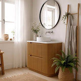 Aulic Varcelli Fluted Curved Freestanding Vanity with Kickboard Finger Pull Drawers 900mm - Harvest Oak