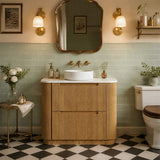 Aulic Varcelli Fluted Curved Freestanding Vanity with Kickboard Finger Pull Drawers 900mm - Harvest Oak