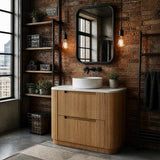 Aulic Varcelli Fluted Curved Freestanding Vanity with Kickboard Finger Pull Drawers 900mm - Harvest Oak