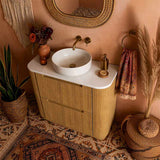 Aulic Varcelli Fluted Curved Freestanding Vanity with Kickboard Finger Pull Drawers 900mm - Harvest Oak
