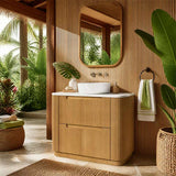 Aulic Varcelli Fluted Curved Freestanding Vanity with Kickboard Finger Pull Drawers 900mm - Harvest Oak