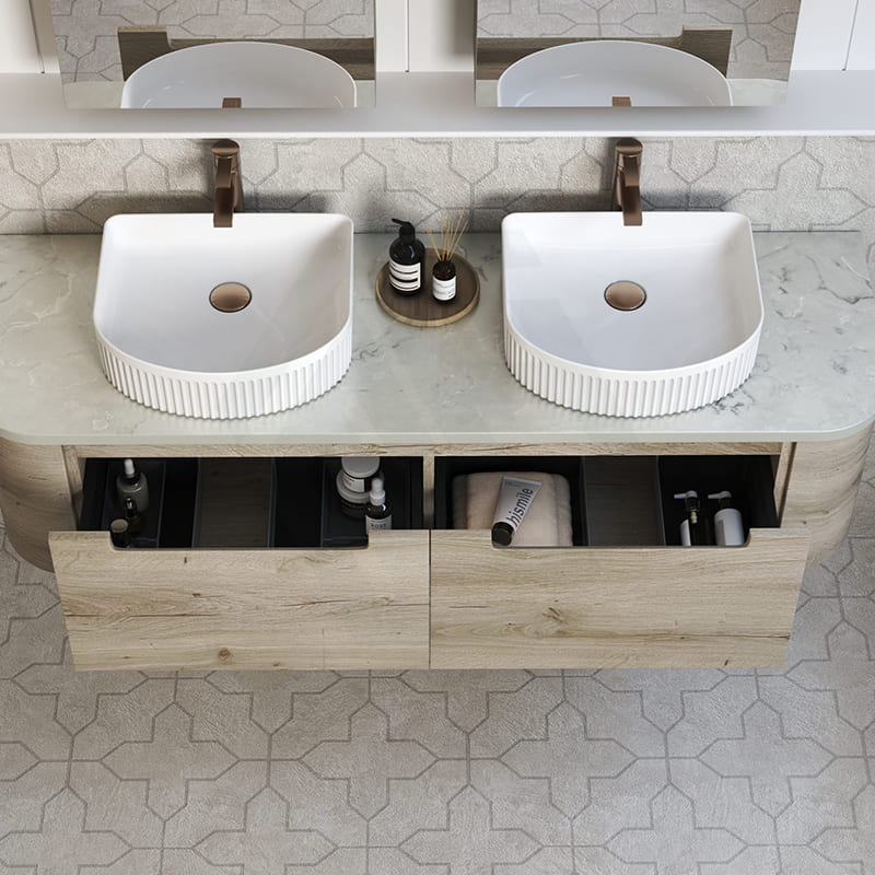 1500mm Aulic Hamilton Wall Hung Vanity Natural Timber Grains Max Finish & Stone Top Bathroom Available