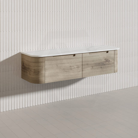 1500mm Aulic Hamilton Wall Hung Vanity Natural Timber Grains Max Finish & Stone Top Bathroom Available