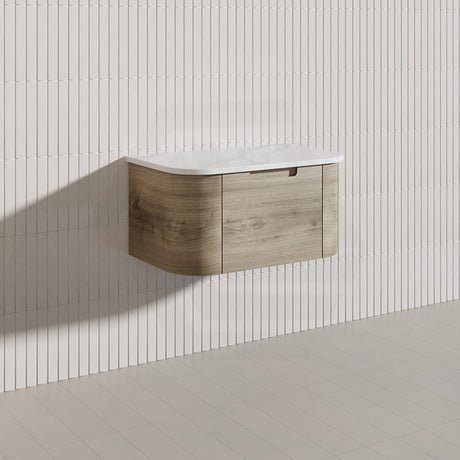 750mm Aulic Hamilton Wall Hung Vanity Natural Timber Grains Max Finish & Stone Top Bathroom Available