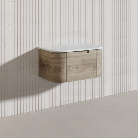 750mm Aulic Hamilton Wall Hung Vanity Natural Timber Grains Max Finish & Stone Top Bathroom Available
