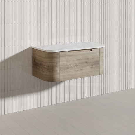 900mm Aulic Hamilton Wall Hung Vanity Natural Timber Grains Max Finish & Stone Top Bathroom Available