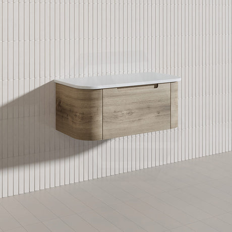 900mm Aulic Hamilton Wall Hung Vanity Natural Timber Grains Max Finish & Stone Top Bathroom Available