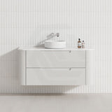 750-1800mm Aulic Curva Wall Hung Vanity Finger Pull Drawer Timber Plywood Matt White Stone Top