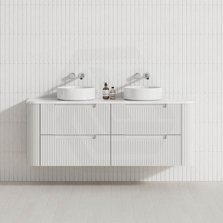 750-1800mm Aulic Curva Wall Hung Vanity Finger Pull Drawer Timber Plywood Matt White Stone Top