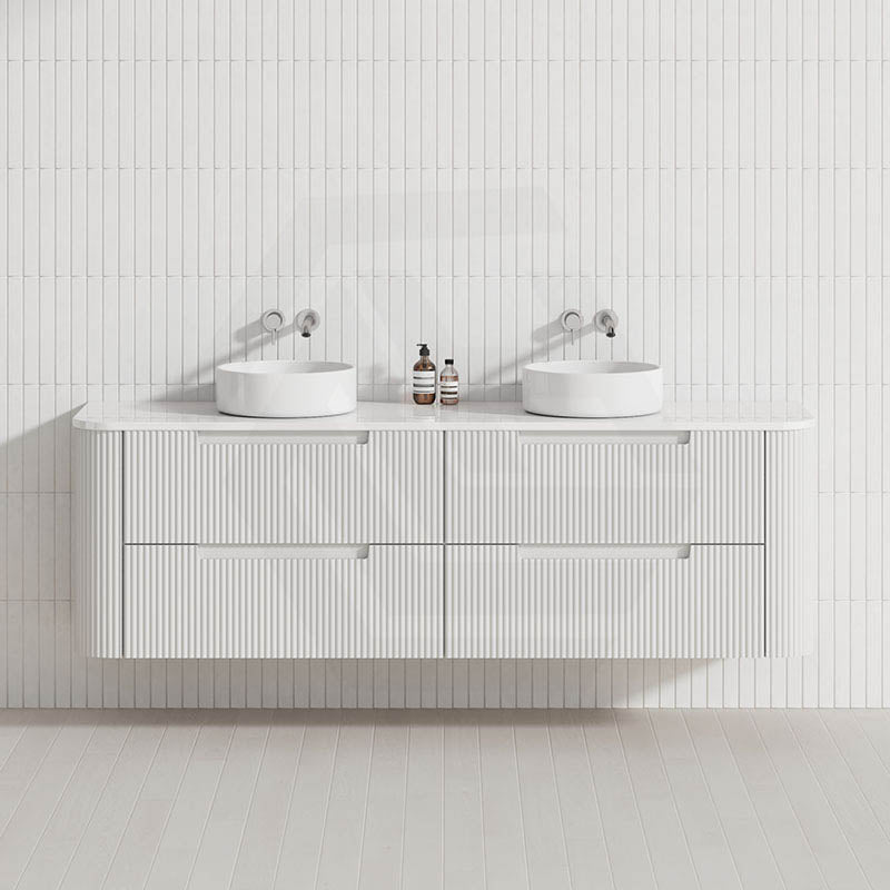 750-1800mm Aulic Curva Wall Hung Vanity Finger Pull Drawer Timber Plywood Matt White Stone Top