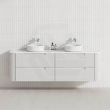 750-1800mm Aulic Curva Wall Hung Vanity Finger Pull Drawer Timber Plywood Matt White Stone Top