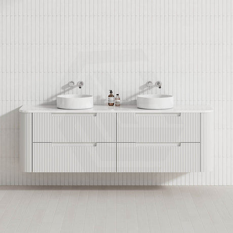 750-1800mm Aulic Curva Wall Hung Vanity Finger Pull Drawer Timber Plywood Matt White Stone Top