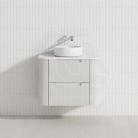 750-1800mm Aulic Curva Wall Hung Vanity Finger Pull Drawer Timber Plywood Matt White Stone Top