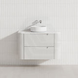 750-1800mm Aulic Curva Wall Hung Vanity Finger Pull Drawer Timber Plywood Matt White Stone Top