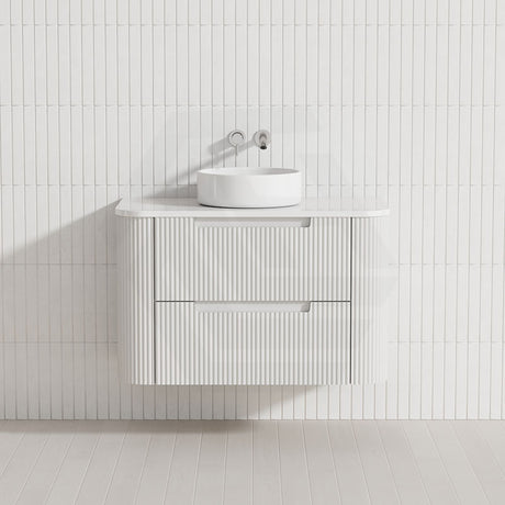 750-1800mm Aulic Curva Wall Hung Vanity Finger Pull Drawer Timber Plywood Matt White Stone Top