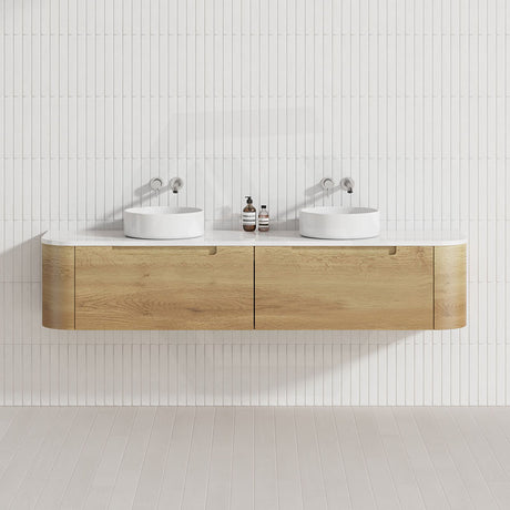750-1800mm Aulic Carita Wall Hung Vanity Natural Timber Grains Stone Top Bathroom Available