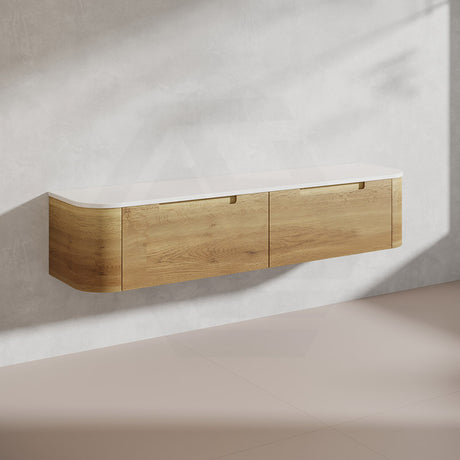 1800mm Aulic Carita Wall Hung Vanity Single/Double Bowls Natural Timber Grains Stone Top Bathroom Available