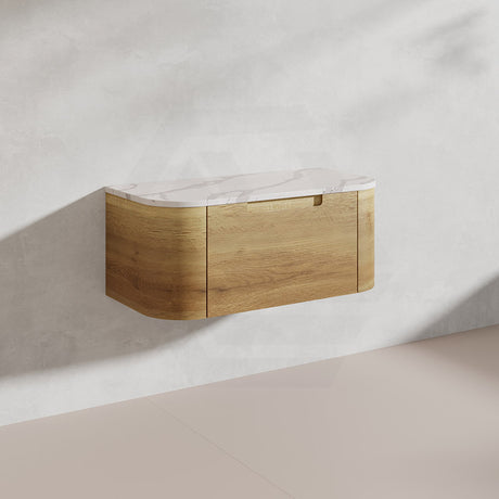 900mm Aulic Carita Wall Hung Vanity Natural Timber Grains Stone Top Bathroom Available