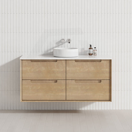 600-1500mm Aulic Moreno Wall Hung Vanity Natural Timber Grains Carita Finish & Stone Top Bathroom Available