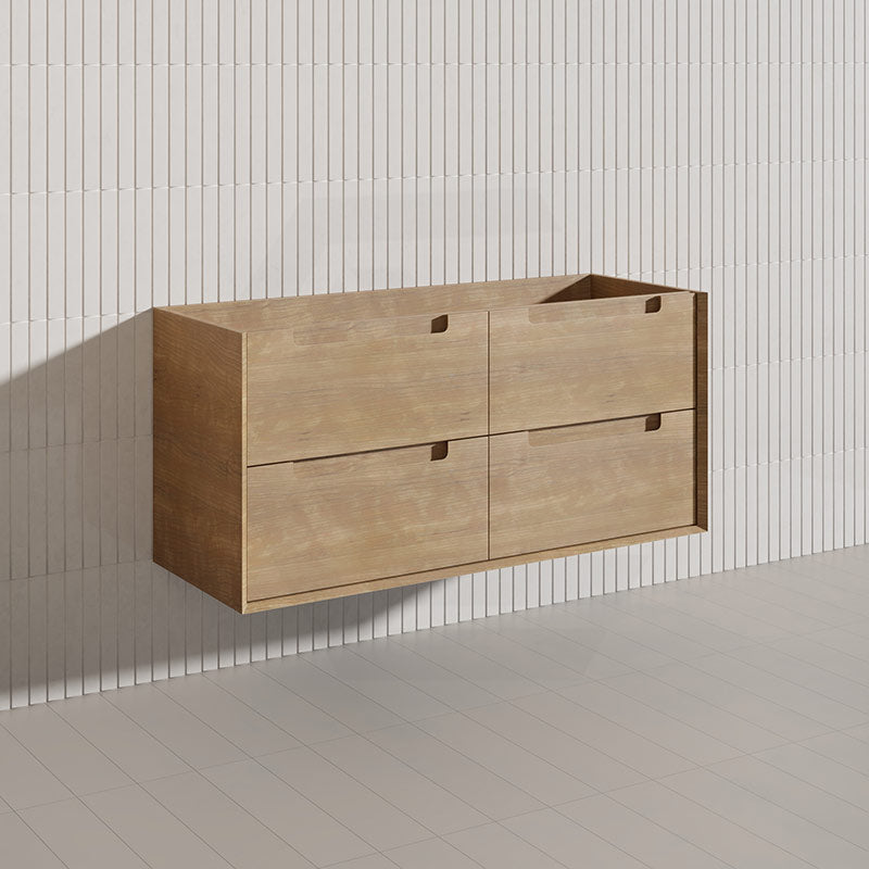 1200mm Aulic Moreno Single Bowl Wall Hung Vanity Natural Timber Grains Carita Finish & Stone Top Bathroom Available