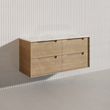 1200mm Aulic Moreno Single Bowl Wall Hung Vanity Natural Timber Grains Carita Finish & Stone Top Bathroom Available