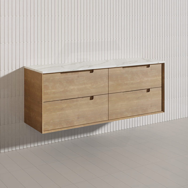 1500mm Aulic Moreno Single Bowl/Double Bowls Wall Hung Vanity Natural Timber Grains Carita Finish & Stone Top Bathroom Available