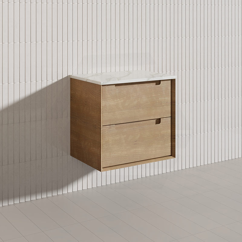 600mm Aulic Moreno Wall Hung Vanity Natural Timber Grains Carita Finish & Stone Top Bathroom Available