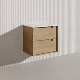 600mm Aulic Moreno Wall Hung Vanity Natural Timber Grains Carita Finish & Stone Top Bathroom Available