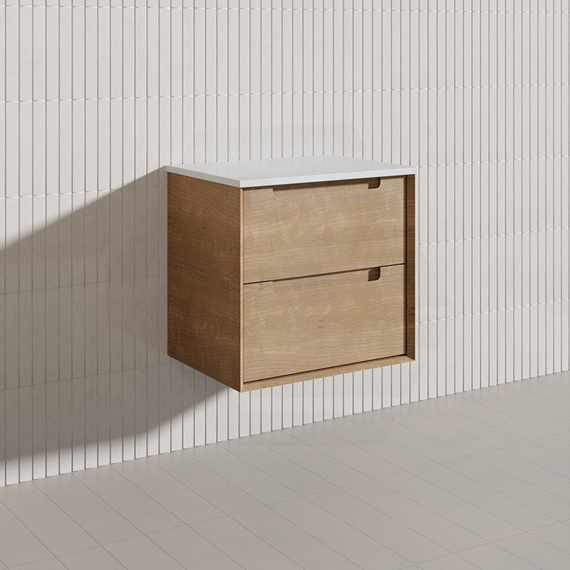 600mm Aulic Moreno Wall Hung Vanity Natural Timber Grains Carita Finish & Stone Top Bathroom Available
