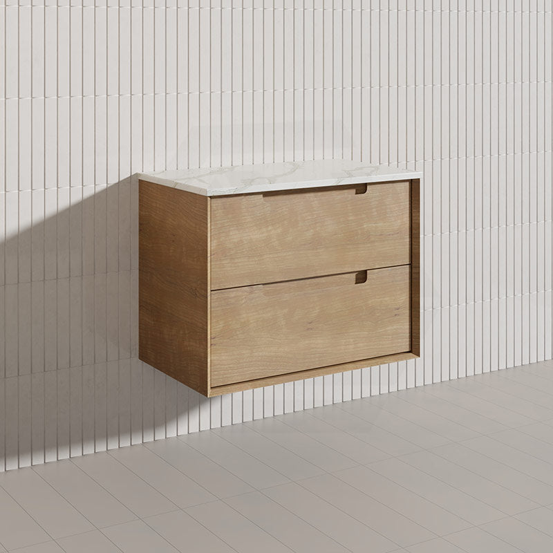 750mm Aulic Moreno Wall Hung Vanity Natural Timber Grains Carita Finish & Stone Top Bathroom Available