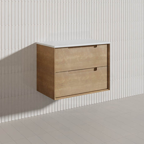 750mm Aulic Moreno Wall Hung Vanity Natural Timber Grains Carita Finish & Stone Top Bathroom Available