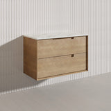 900mm Aulic Moreno Wall Hung Vanity Natural Timber Grains Carita Finish & Stone Top Bathroom Available