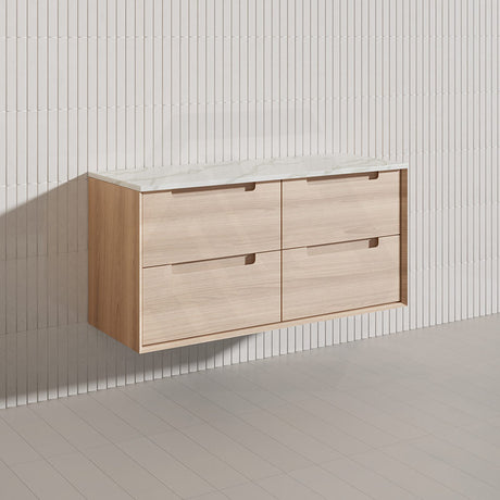 1200mm Aulic Ainsley Wall Hung Vanity Natural Timber Grains Mia Finish & Stone Top Bathroom Available