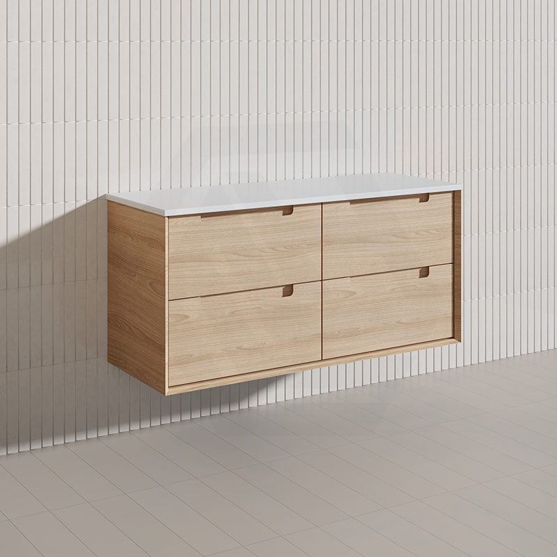 1200mm Aulic Ainsley Wall Hung Vanity Natural Timber Grains Mia Finish & Stone Top Bathroom Available