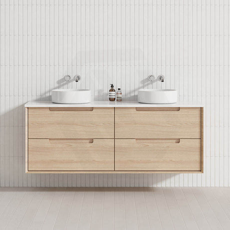 600-1500mm Aulic Ainsley Wall Hung Vanity Natural Timber Grains Mia Finish & Stone Top Bathroom Available