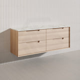 1500mm Aulic Ainsley Wall Hung Vanity Natural Timber Grains Mia Finish & Stone Top Bathroom Available