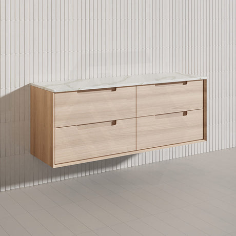 1500mm Aulic Ainsley Wall Hung Vanity Natural Timber Grains Mia Finish & Stone Top Bathroom Available